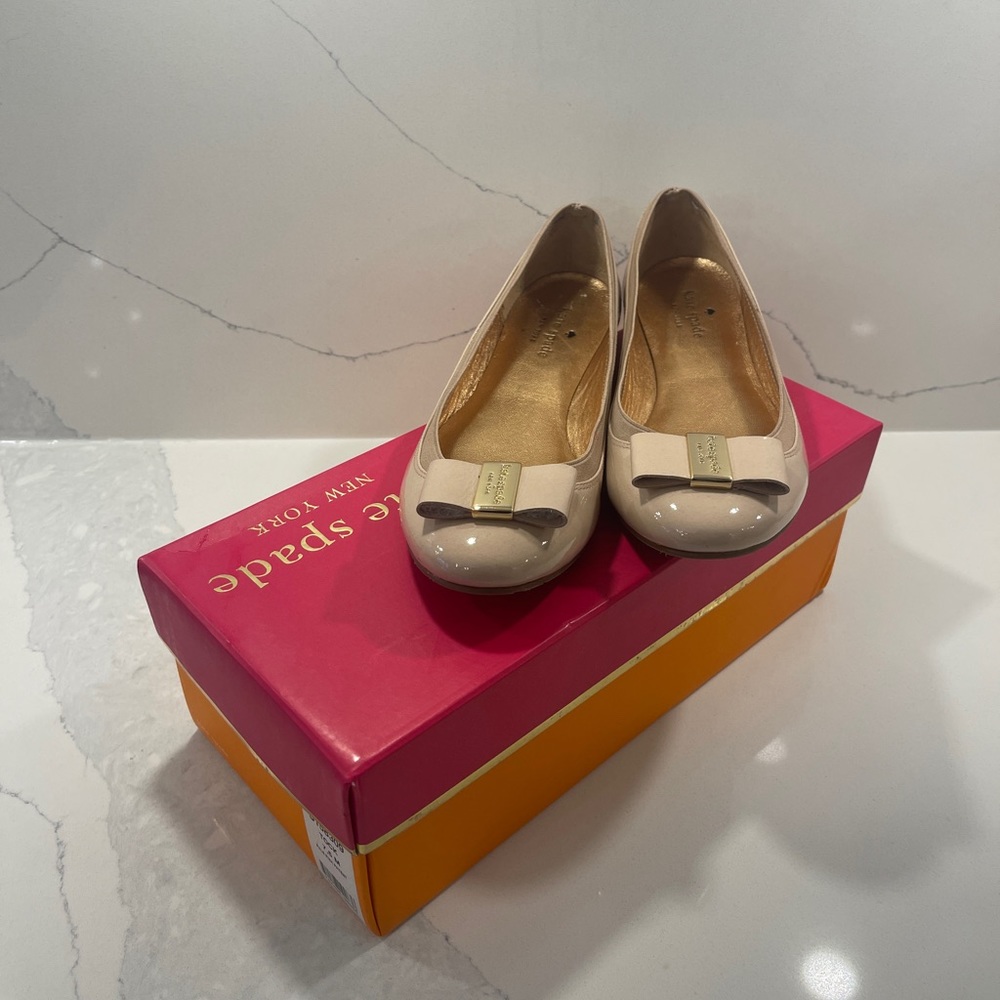 Kate Spade Beige Flats with Gold Bow
